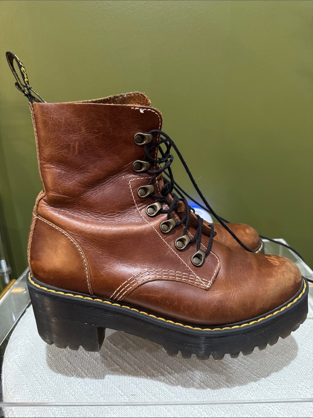 Dr. Martens Brown Leather Platform Lace-Up Combat Boots